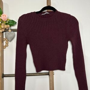 Burgundy Ribbed Knit Sweater